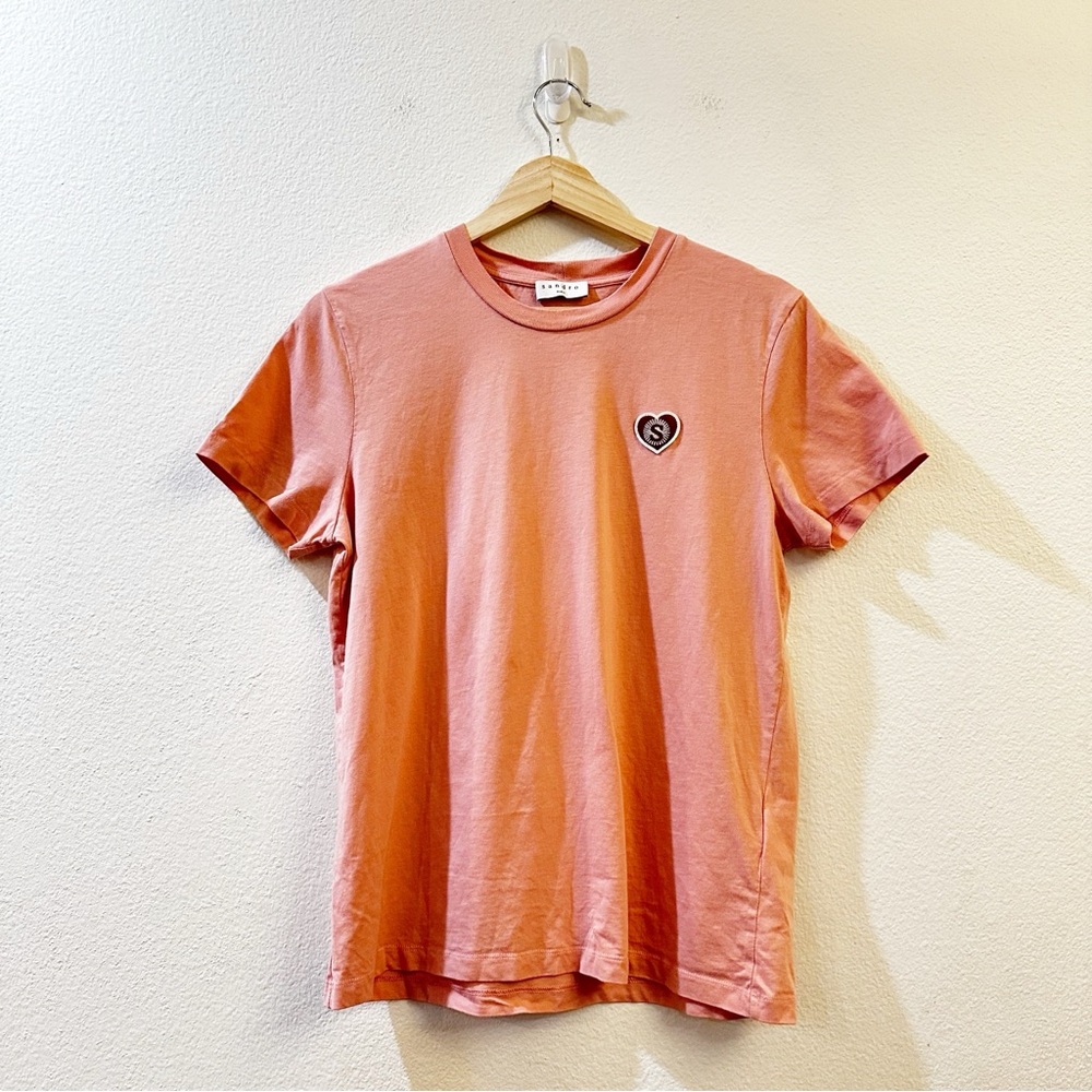 Sandro Coral Pink Short Sleeve Tee with Heart Patch